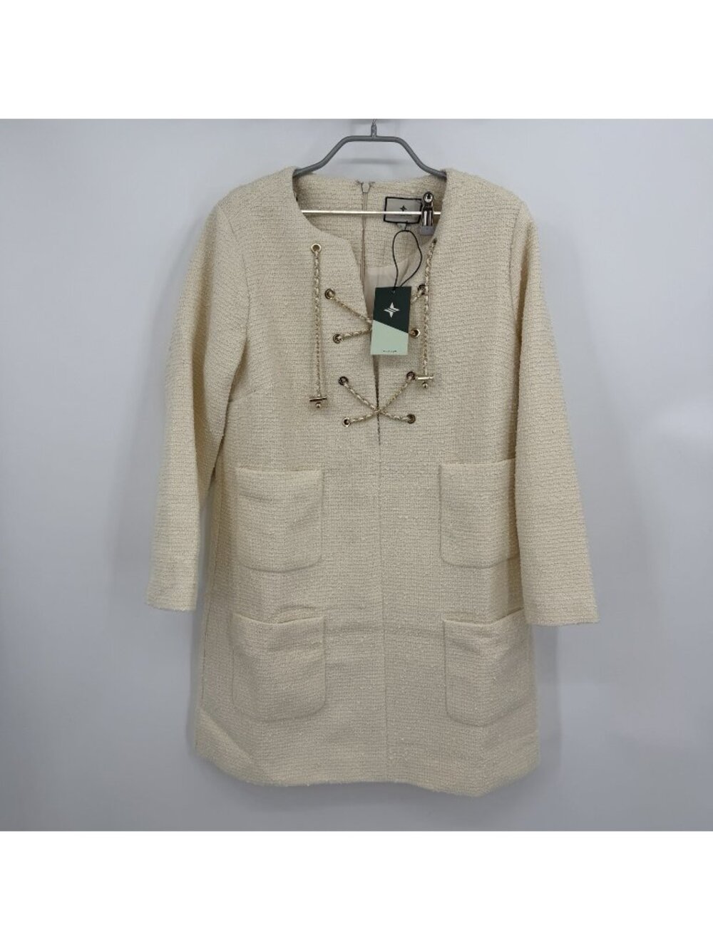 Tuckernuck Blanc-Ivory Tie Tweed Kelly Dress size L Large Shift Mini $288